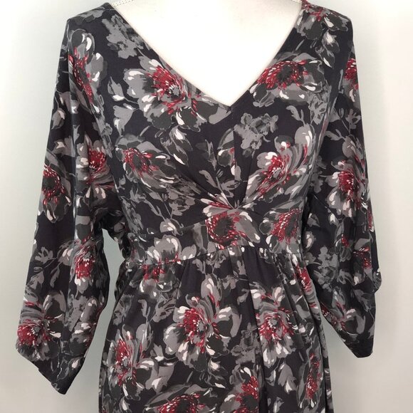 Garnet Hill Gray Red Floral Dress V Neck Small S - Picture 2 of 13